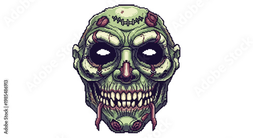 Creepy Green Zombie Skull Mask with Fangs and Spikes.