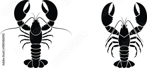 Silhouetted illustration of two lobsters facing each other with detailed claws and antennae.