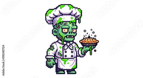 Cartoon Zombie Chef Holding a Delicious Pie.