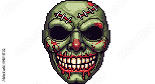 Creepy Pixel Art Zombie Mask with Stitched Face.