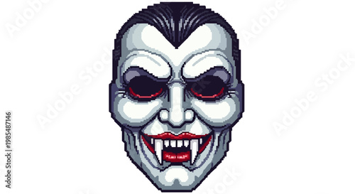 Creepy Vampire Mask with Fangs and Dark Eyes.