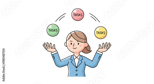 Businesswoman juggling multiple tasks simultaneously.