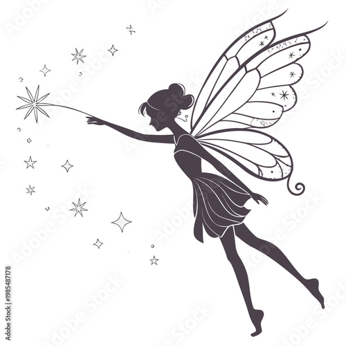 Enchanted Fairy Silhouette with Sparkles Vector
