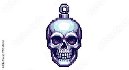 Detailed Pixel Art Skull Pendant with Metal Loop.