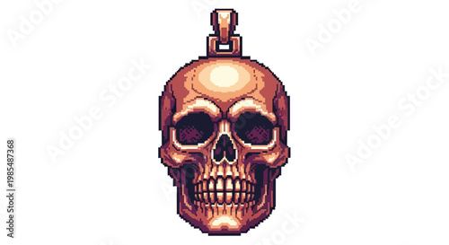 Detailed Pixel Art Skull Pendant with Ornate Bail.