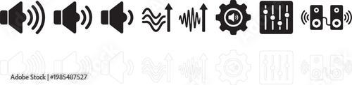 Audio, sound, music, waveform, equalizer icons, black, vector, soundwave, audio equipment