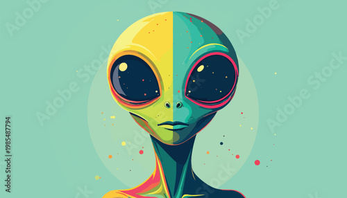 Colorful Alien Portrait with Large Eyes and Unique Skin Tone.