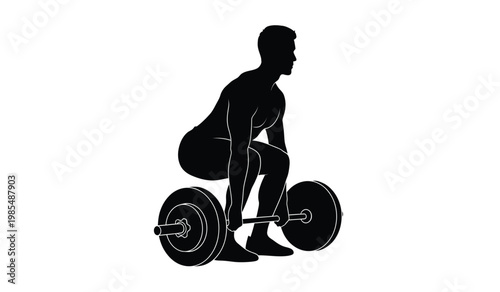 A stark black silhouette depicts a muscular man lifting a barbell with focused intensity showcasing a weightlifting exercise silhouette high quality professional detailed modern