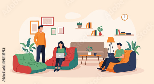 Diverse group of people collaborating in a modern co-working space.