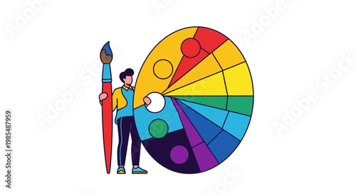 Artist with Color Wheel and Paintbrush Illustration.