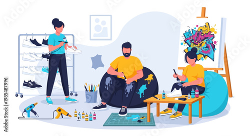 Artists creating in a vibrant studio space.