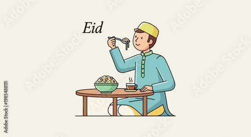 Man in traditional clothes eating dates.