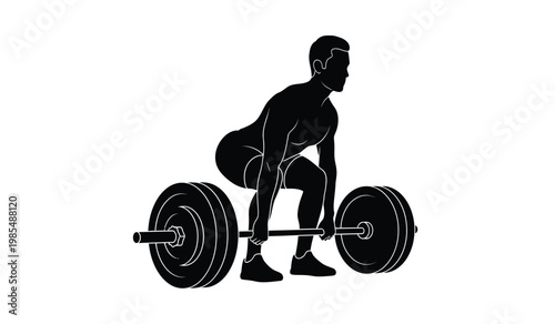 A strong male figure is depicted lifting a heavy barbell with focused determination showcasing athletic prowess a striking silhouette high quality professional detailed modern