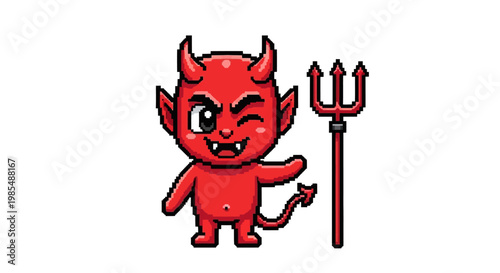 Cute Cartoon Devil Character with Trident.