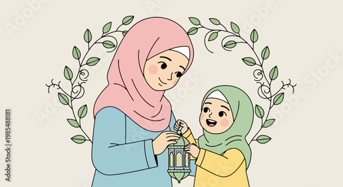 Woman and girl wearing hijab smiling.