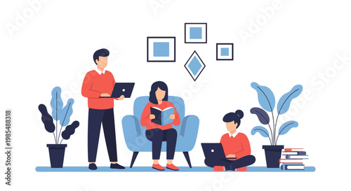 Diverse group of people engaged in learning and work.