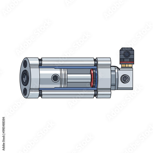 Cutaway Pneumatic Cylinder with Piston and Valve