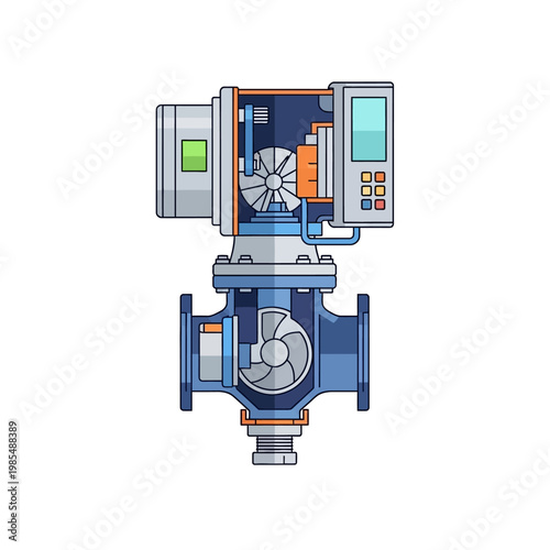 Cutaway of Industrial Control Valve with Electronic Actuator and Display