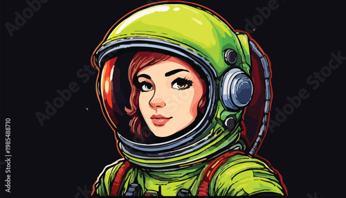 Illustration of a Determined Woman Astronaut in Space Suit.