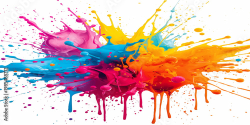 Explosion of colorful powder against white background showcasing vibrant motion, Abstract powder splash paint explode texture wallpaper concept cloud creative dust. Ink rainbow smoke.