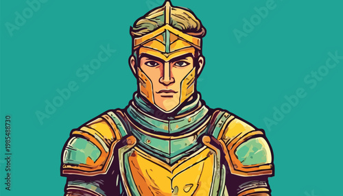 Illustration of a Knight in Shining Armor with Focused Expression.