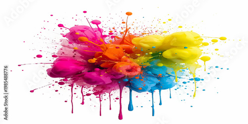 Explosion of colorful powder against white background showcasing vibrant motion, Abstract powder splash paint explode texture wallpaper concept cloud creative dust. Ink rainbow smoke.