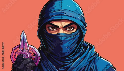 Intense Ninja Warrior Holding a Shuriken Ready for Action.