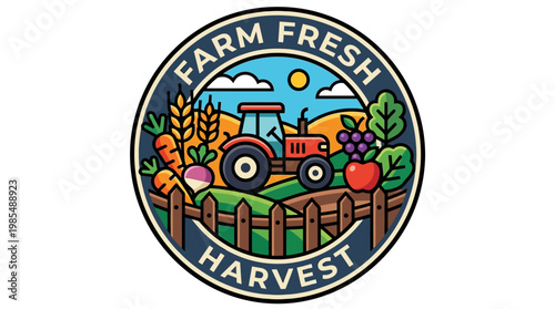 Tractor Farm Fresh Harvest Logo.