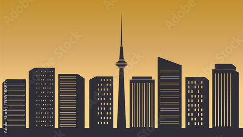 night city silhouette with skyscrapers silhouettes