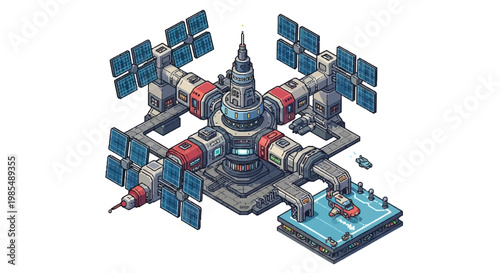 Futuristic Space Station with Solar Panels and Advanced Technology.