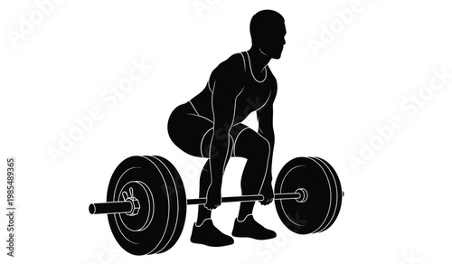 A striking black silhouette depicts a muscular man intensely focused while performing a heavy barbell deadlift showcasing strength and athleticism silhouette high quality professional