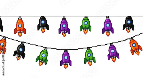 Colorful Rocket Ship String Lights Decoration.
