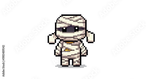 Cute Pixel Art Mummy Character Illustration.