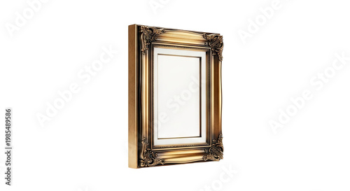 Ornate antique gold picture frame on white background