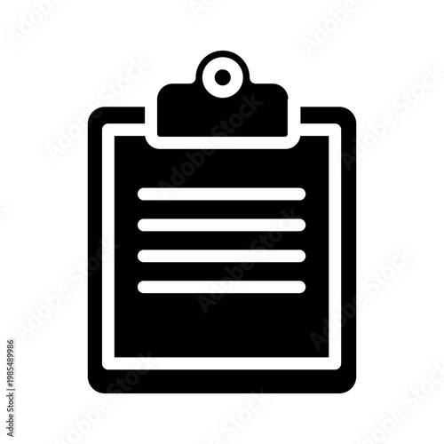 Black clipboard with paper and lines icon