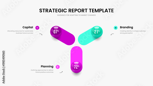 Product Proposal Three Element Infographic Frame Template. Market Plan Slideshow Design Vector Illustration. Medical Report 3 Option Chart Presentation Layout.