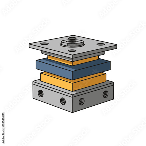Industrial Vibration Isolator Mount with Layers of Rubber, Metal Plates, and Bolt
