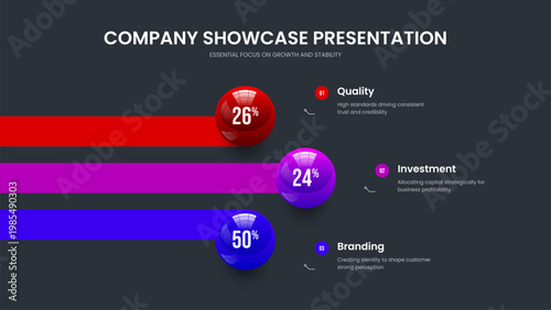 Colorful Strategy 3 Option Diagram Frame Template. Company Proposal Three Step Chart Presentation Layout. Professional Overview Slide Design Vector Illustration.