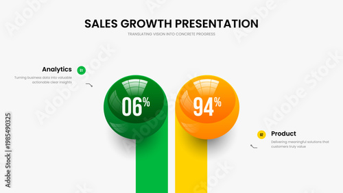 Company Overview Two Step Chart Presentation Template. Simple Solution Slide Design Vector Illustration. Project Planning 2 Element Graph Slideshow Layout.