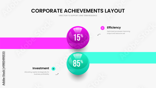 Simple Development Two Element Chart Slide Template. Service Briefing Presentation Design Vector Illustration. Medical Campaign 2 Option Infographic Frame Layout.