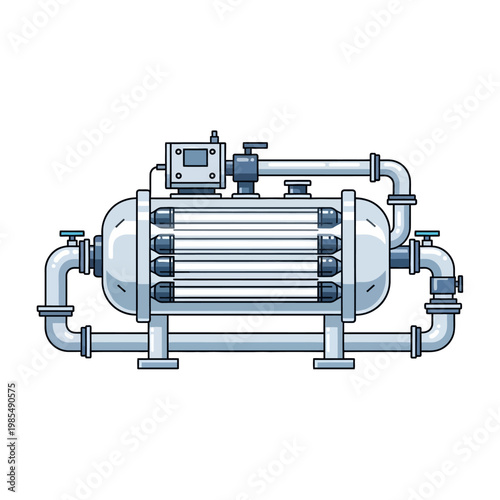 Industrial Water Treatment System with UV Sterilization and Piping