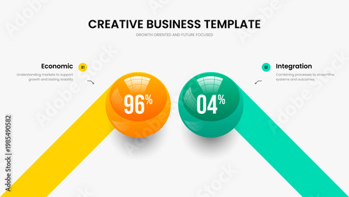 Simple Growth Two Element Chart Frame Template. Business Launch Slideshow Design Vector Illustration. Marketing Forecast 2 Step Infographic Slide Layout.