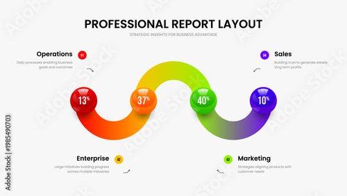 Simple Visualization Slideshow Template Vector Illustration. Advertising Analysis 4 Element Graph Presentation Design. Science Briefing Four Step Diagram Frame Layout.
