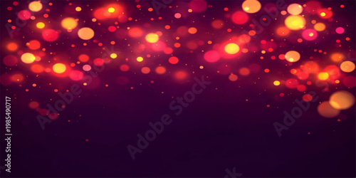Abstract festive bokeh lights shimmer against a deep, radiant background. These enchanting orbs evoke a sense of celebration.