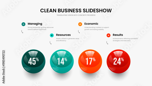 Science Report Slide Template Vector Illustration. Financial Visualization 4 Option Chart Presentation Design. Market Introduction Four Element Diagram Frame Layout.