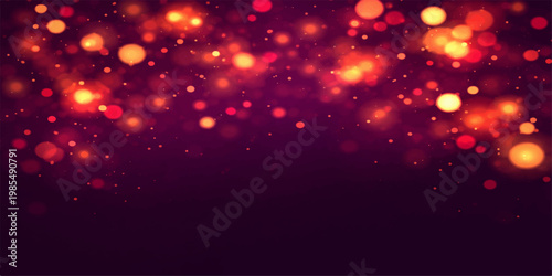 Abstract an artistic representation of vibrant light particles, illuminating a captivating scene. Warm, glowing spheres of light dance across a dark canvas.