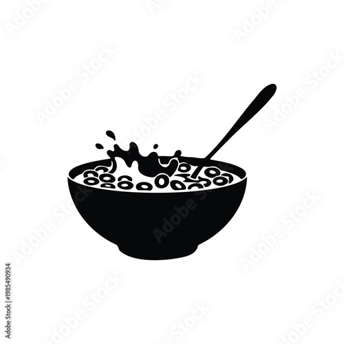 Bowl of Cereal silhouette icon vector flat design.