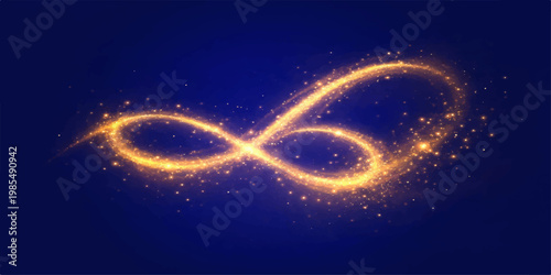 Abstract image with a shimmering infinity symbol in an enchanting display. The symbol glows with warm, radiant light, creating a sense of wonder and boundless potential against a deep backdrop.