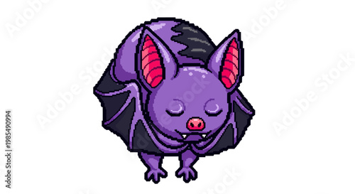 Cute Purple Bat Sleeping Peaceful Illustration.