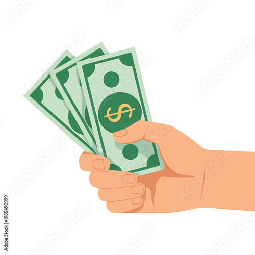 hand holding dollar bills isolated on white background